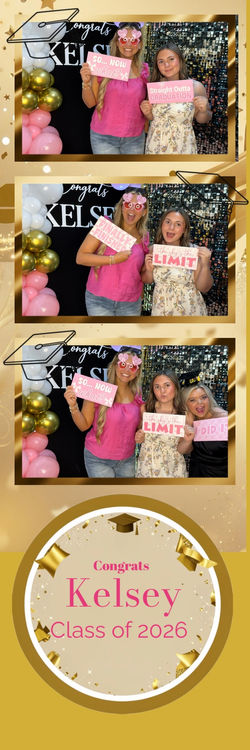 Guests posing with fun photo booth props at event