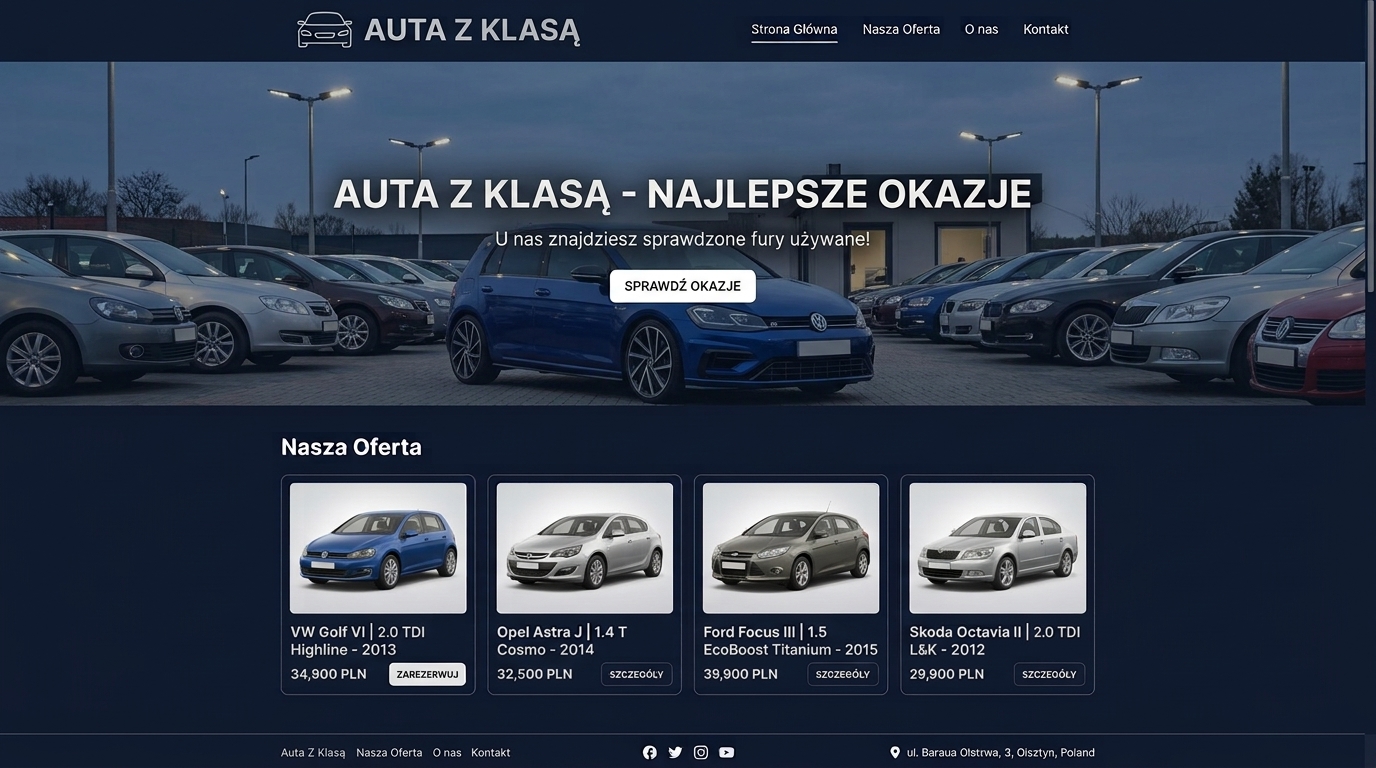 Przykład strony internetowej komisu samochodowego