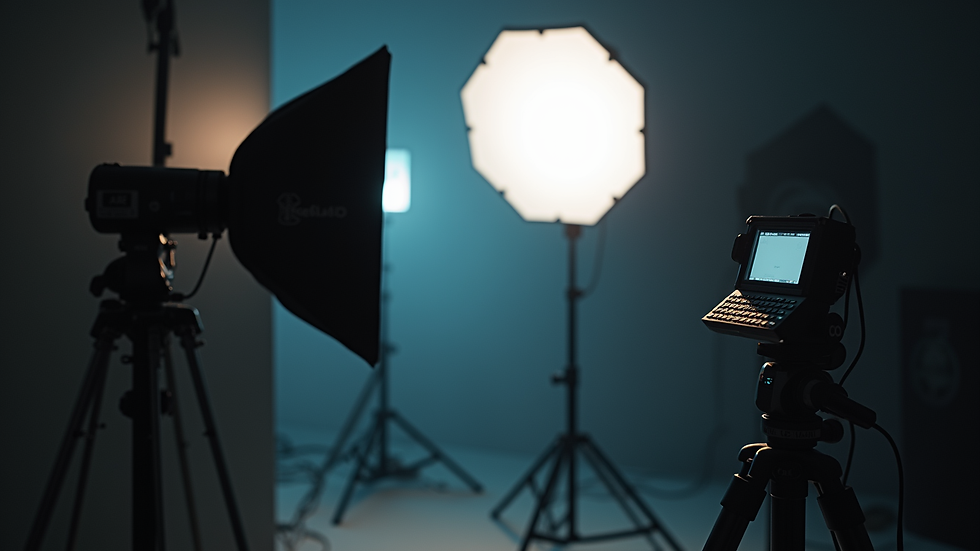 Close-up view of professional studio lighting equipment in a photography studio