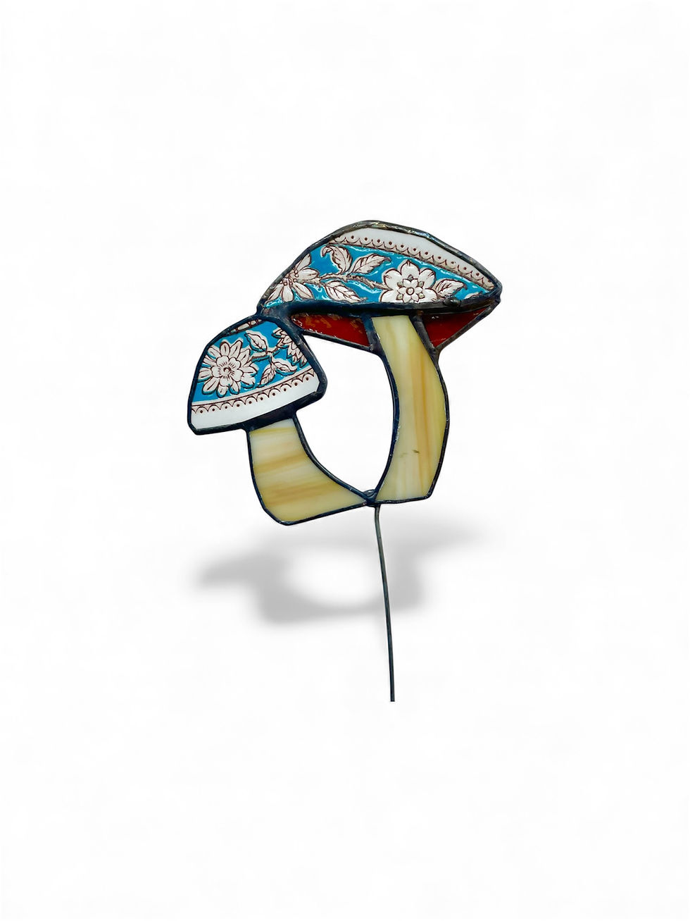 Thumbnail: Stained Glass & Vintage Ceramic Mushroom Plant Stakes