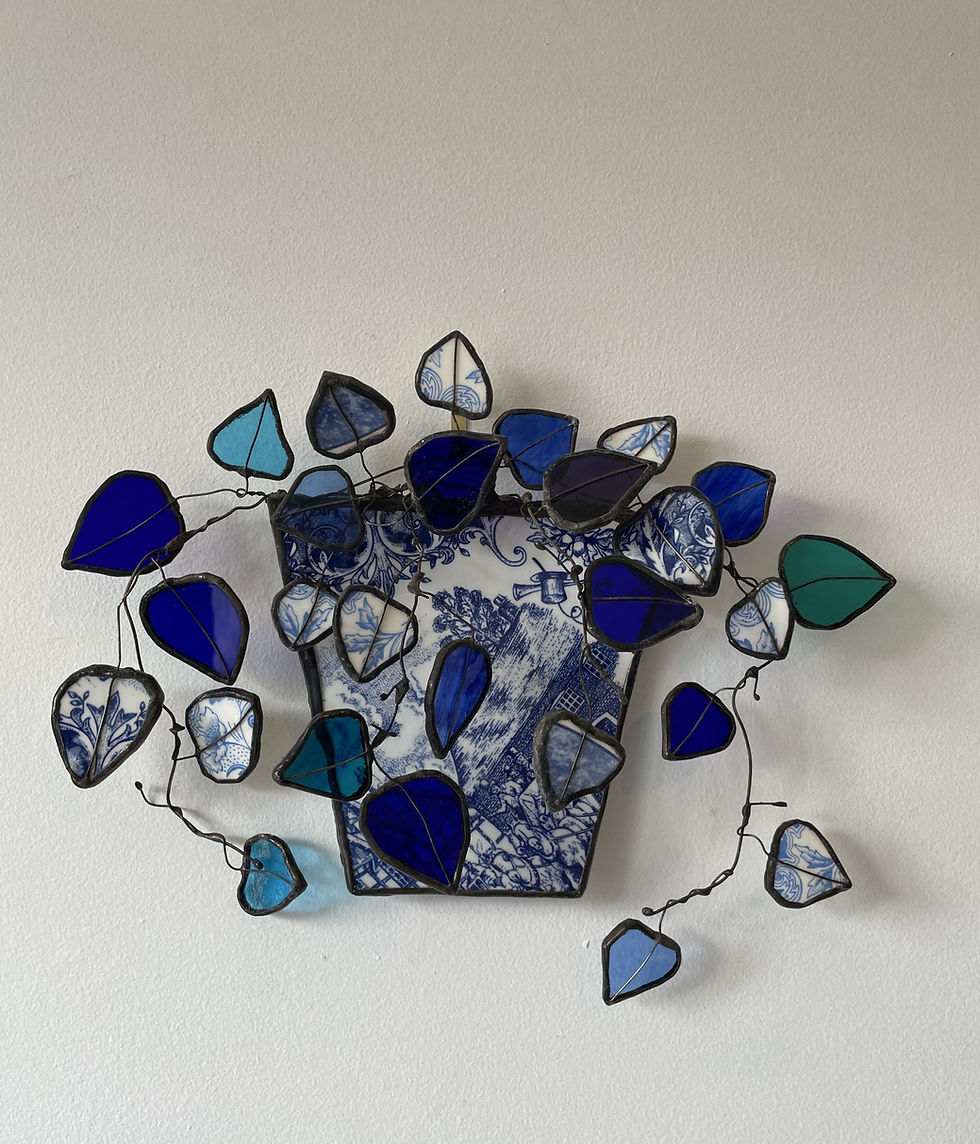 Thumbnail: Stained Glass and Vintage Crockery Trailing Ivy Plant