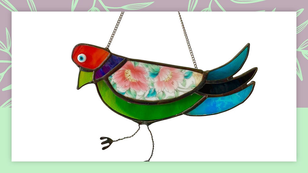 Thumbnail: Stained Glass and Vintage Crockery Bird Suncatcher