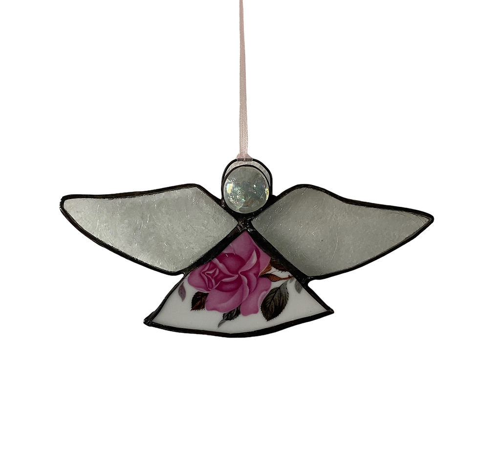 Thumbnail: Whimsical Angel Stained Glass & China Christmas Hanging Decoration