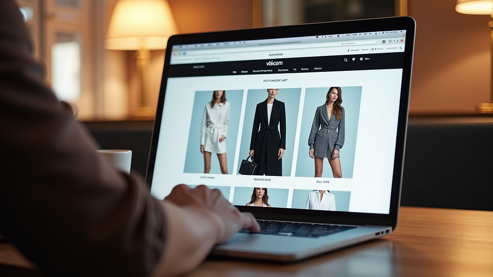 Eye-level view of a sleek online fashion store homepage on a laptop