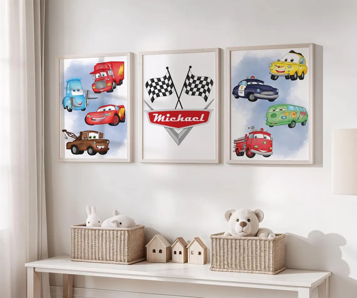 Personalised Cars Movie Set of 3 Unframed Prints