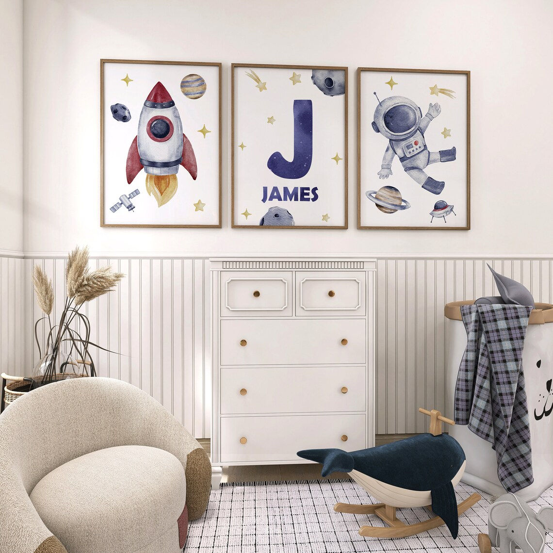 Personalised Space Astronaut Set of 3 Unframed Prints Pictures