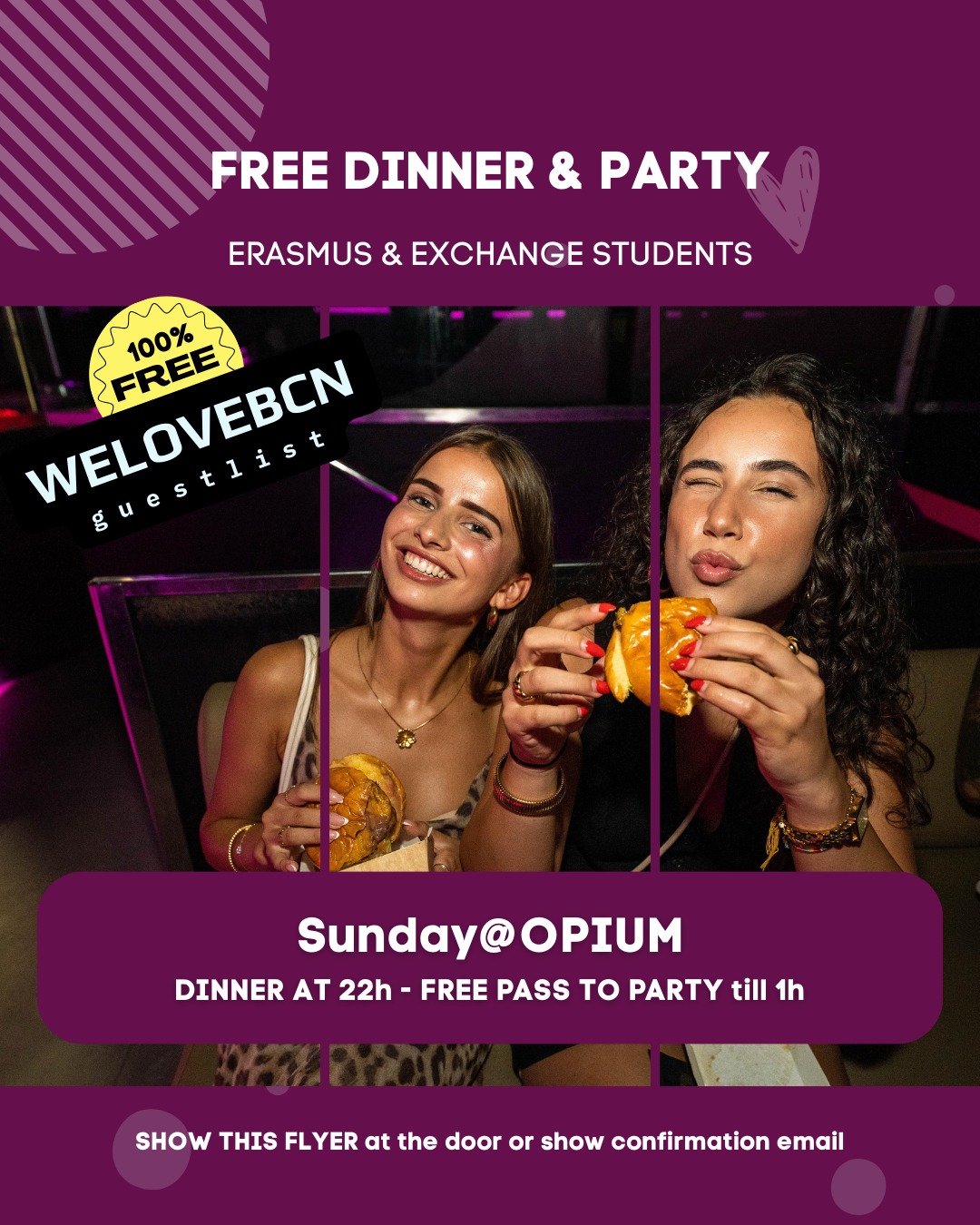  Free dinner & free drink + Party at Opium     