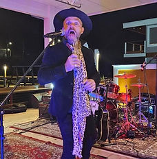 Energetic singer projecting voice