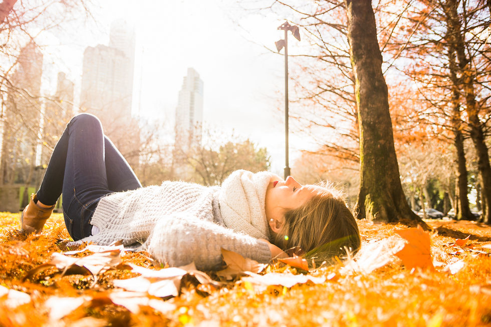 Young Beautiful Woman Laying Shiny Park