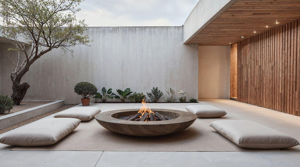 Minimalist courtyard design with smooth concrete flooring