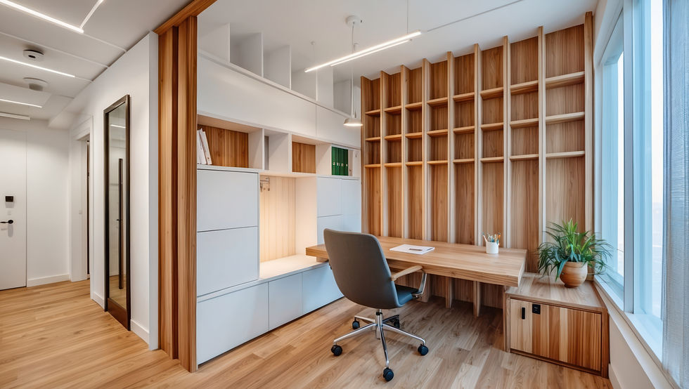 A modern wooden office space promoting productivity and tranquility