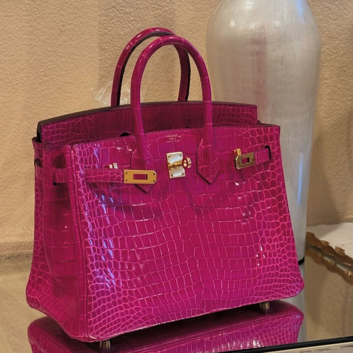 Magenta Croc Tote