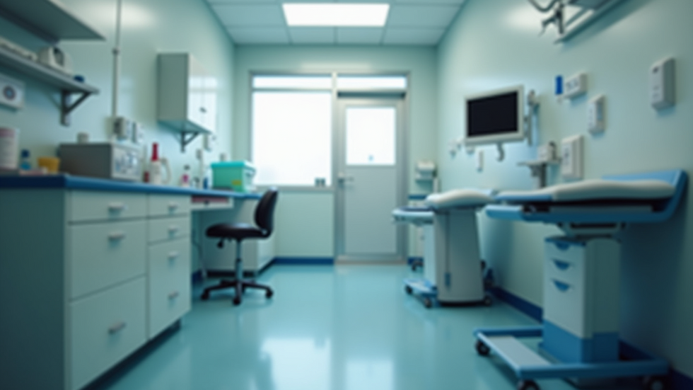 Eye-level view of a veterinary clinic examination room with medical equipment