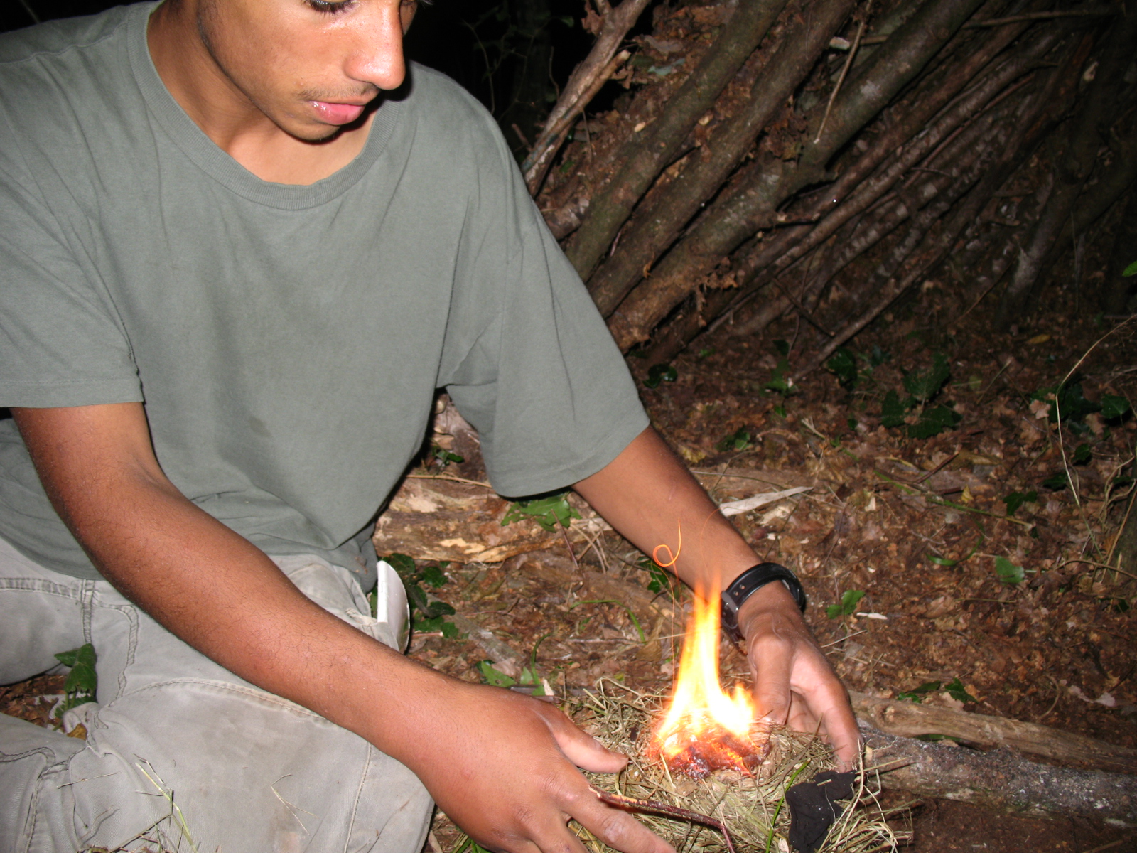 Abri végétal et feu primitif
