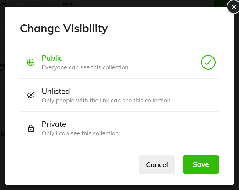 choose whether students collections are public private or unlisted