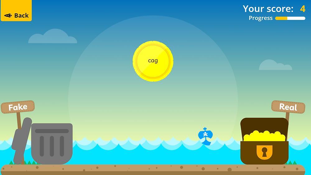Buried treasure pirate themed CVC word interactive game online