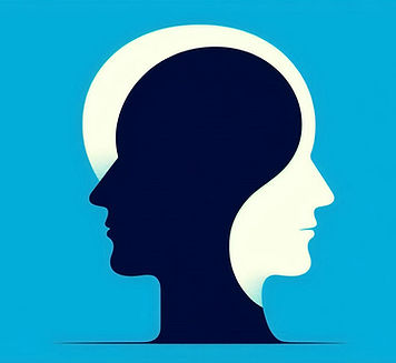 la silueta blanca de la cabeza de una persona, sobre una silueta azul oscura