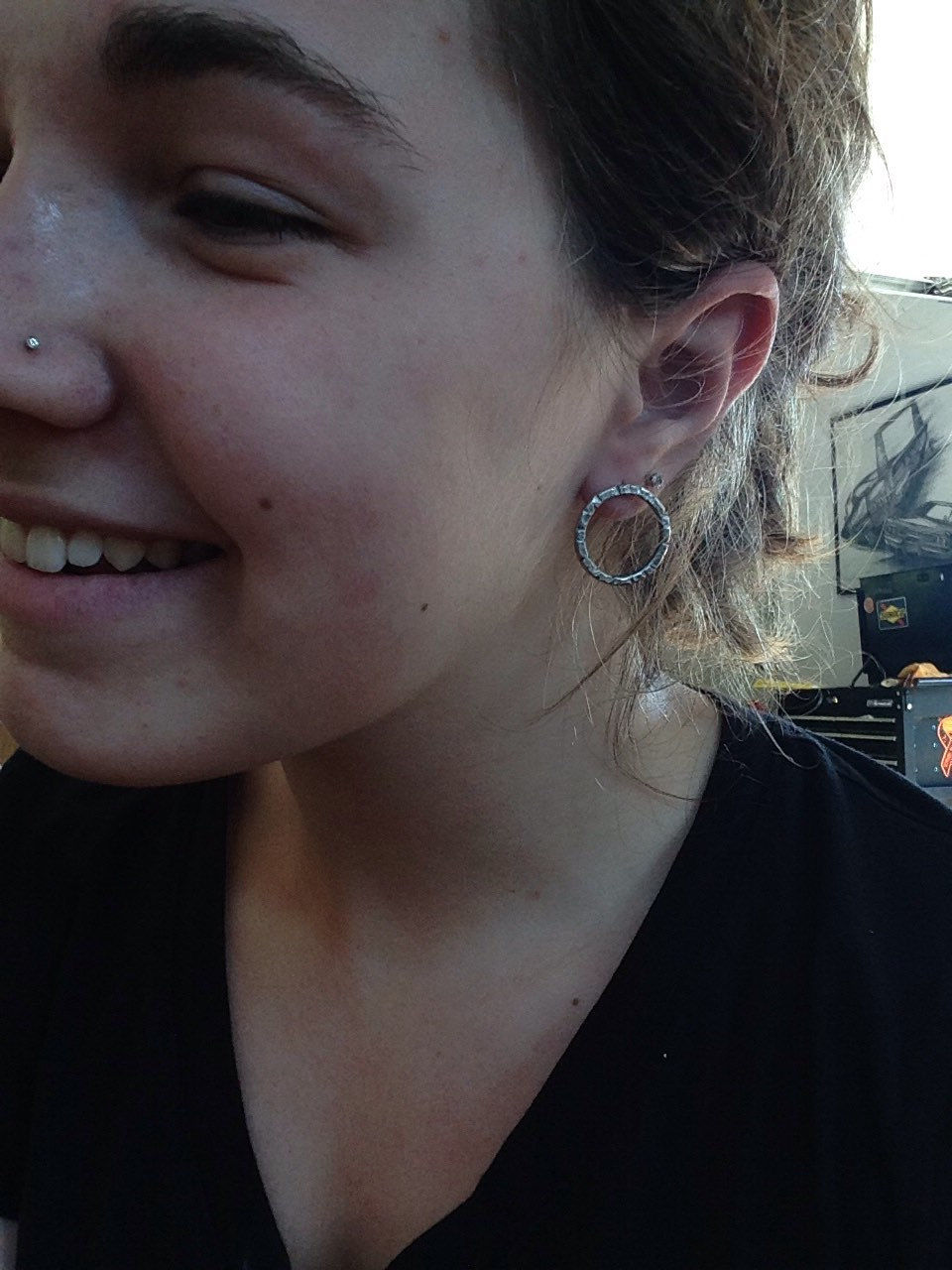 Thumbnail: Silver Circle Textured Studs/Dangle