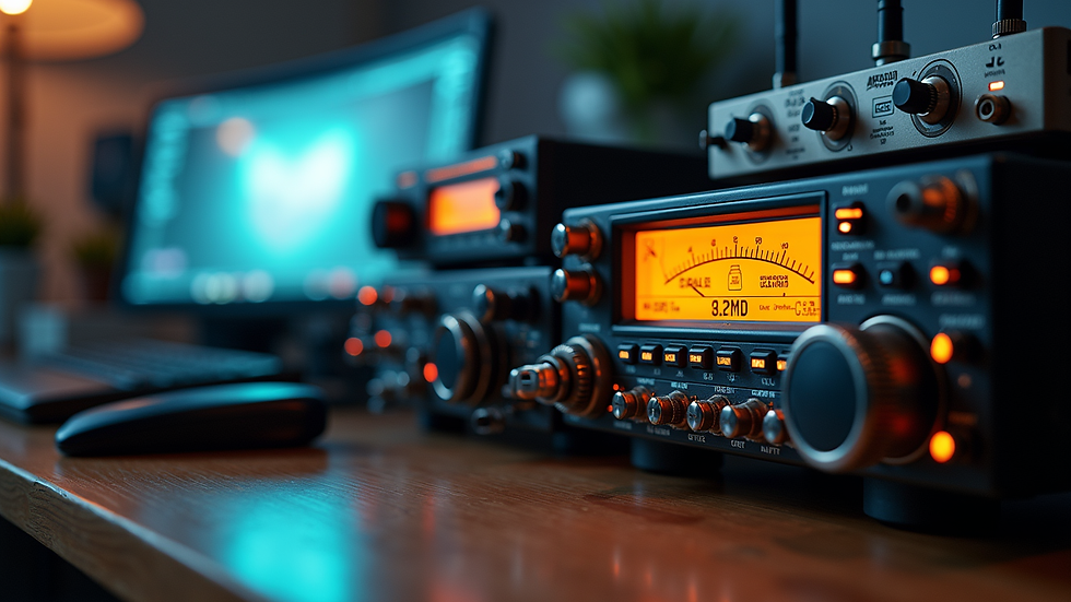Eye-level view of a ham radio setup with various equipment
