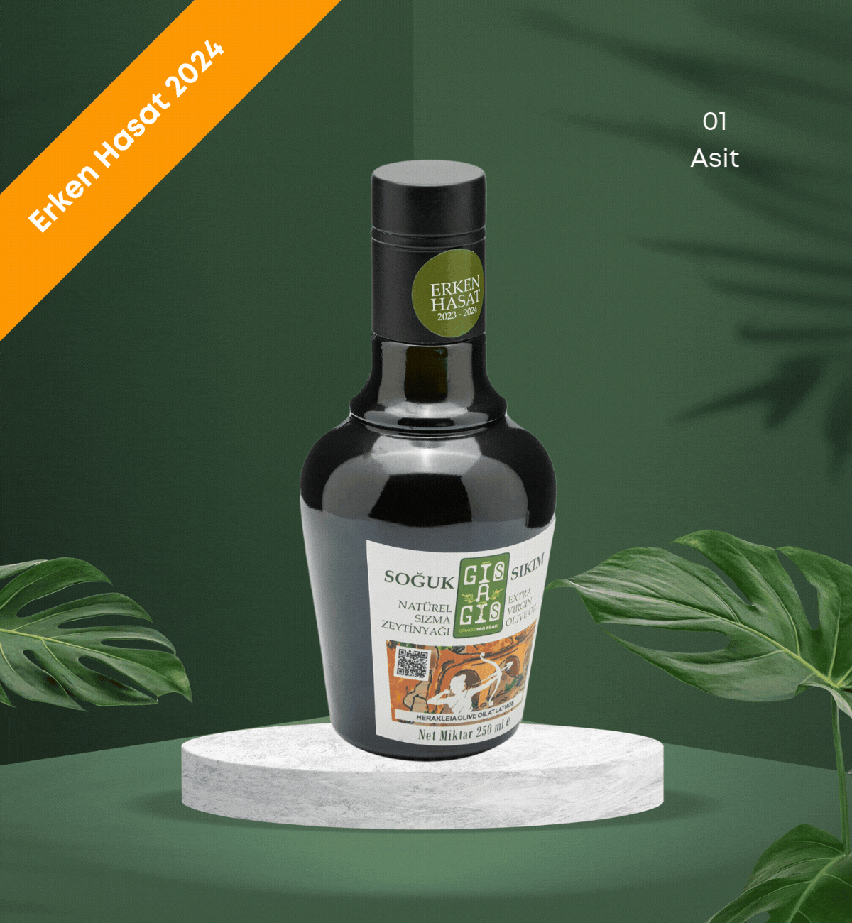 0,1 Asit Erken Hasat Soğuk Sıkım Natürel Sızma Zeytinyağı 250Ml