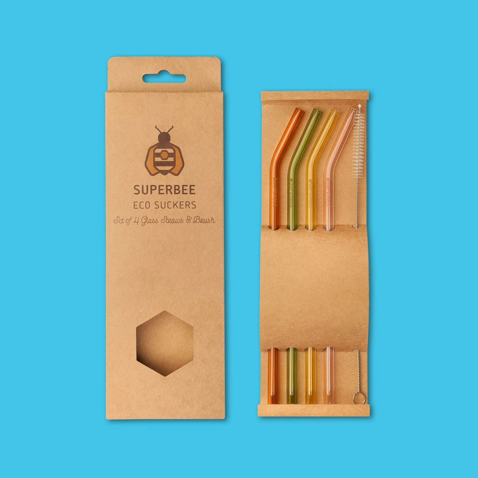 Eco Suckers - Pack of 4 Bent Glass Straws