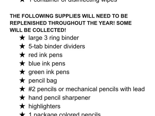 JMS School Supply Lists