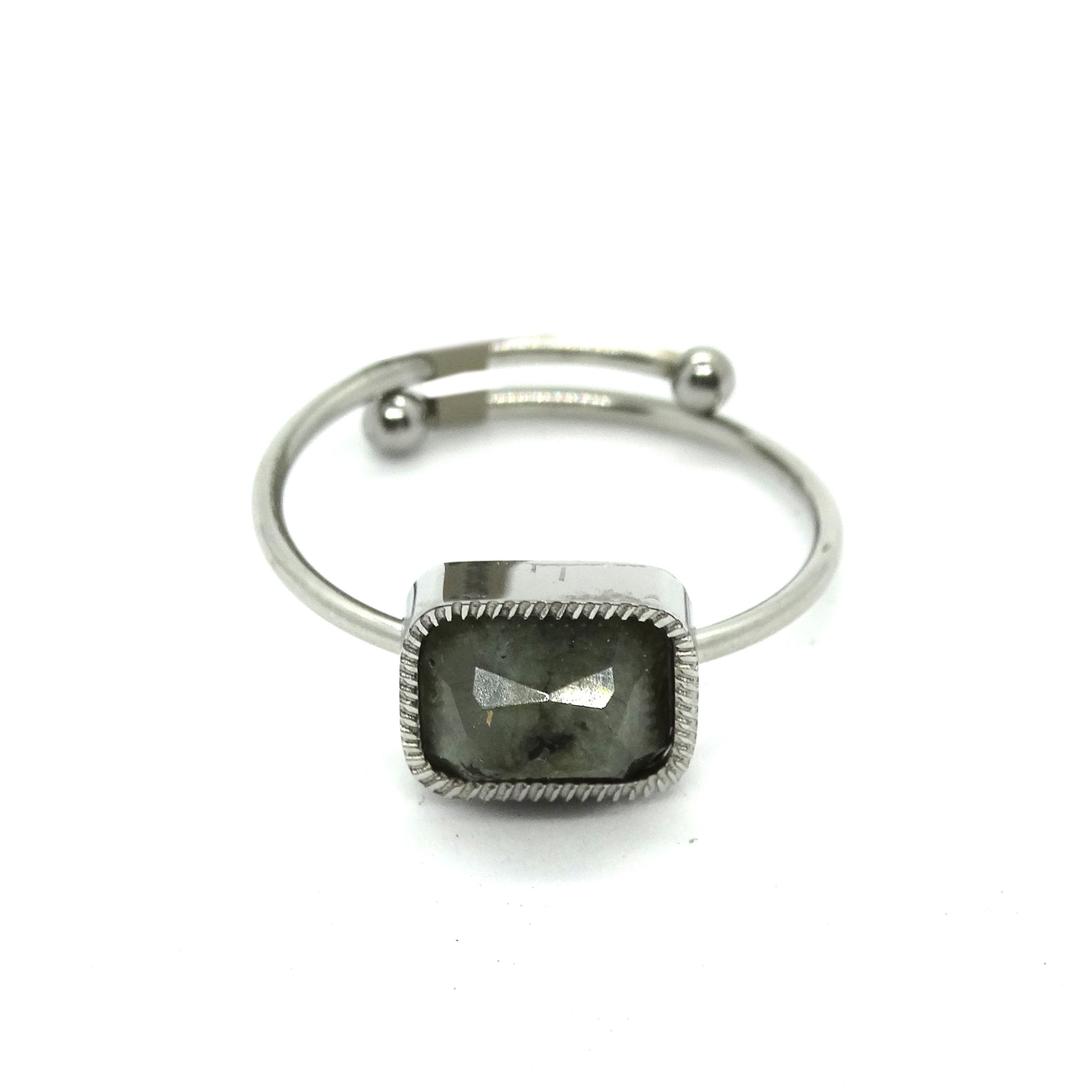 Bague Acier Carré Labradorite