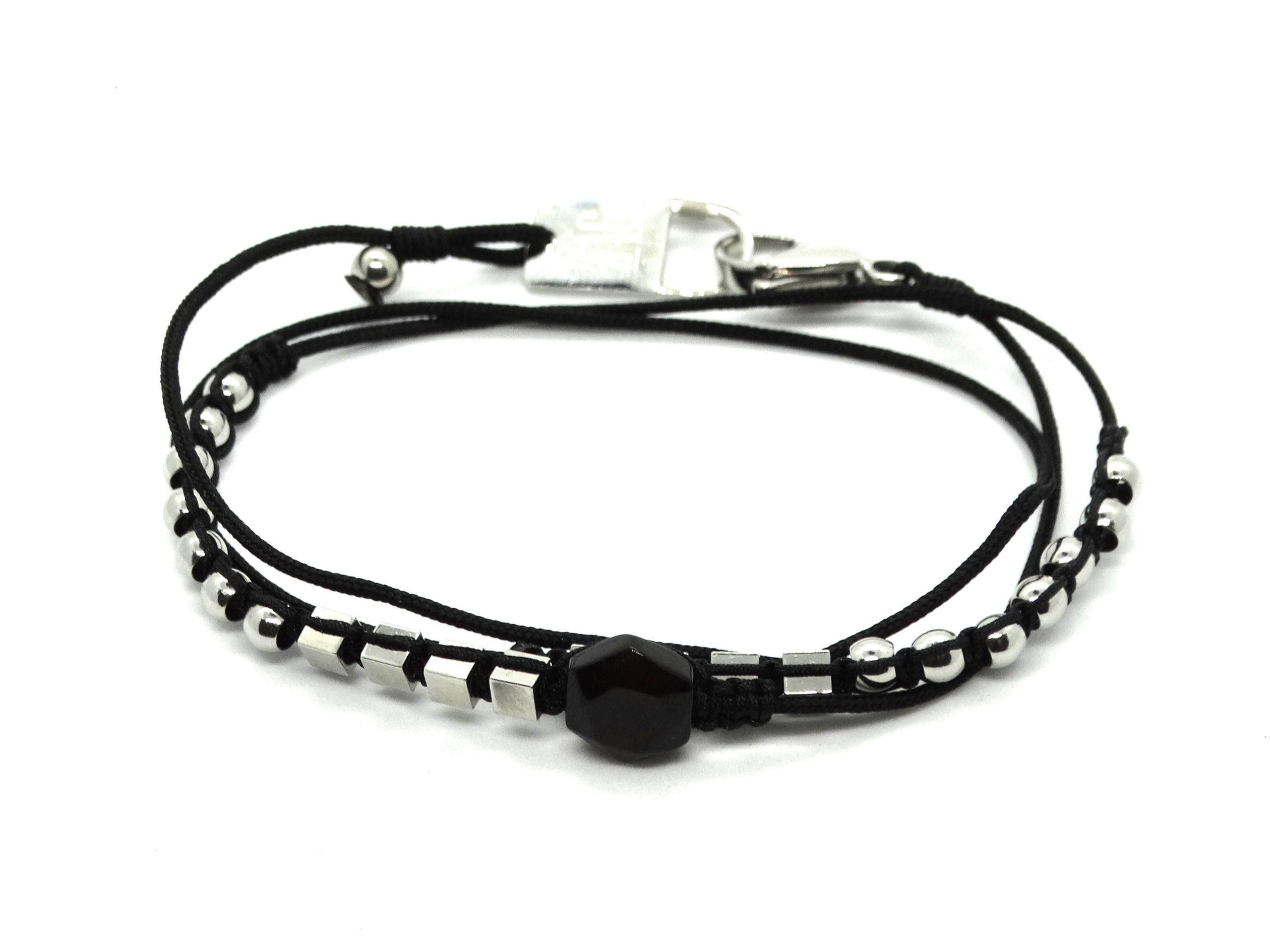 Bracelet Double tour Noir Acier & Onyx