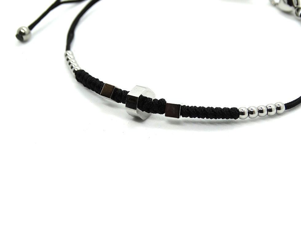 Miniature : Bracelet Homme Noir Ecrou & Perles Acier