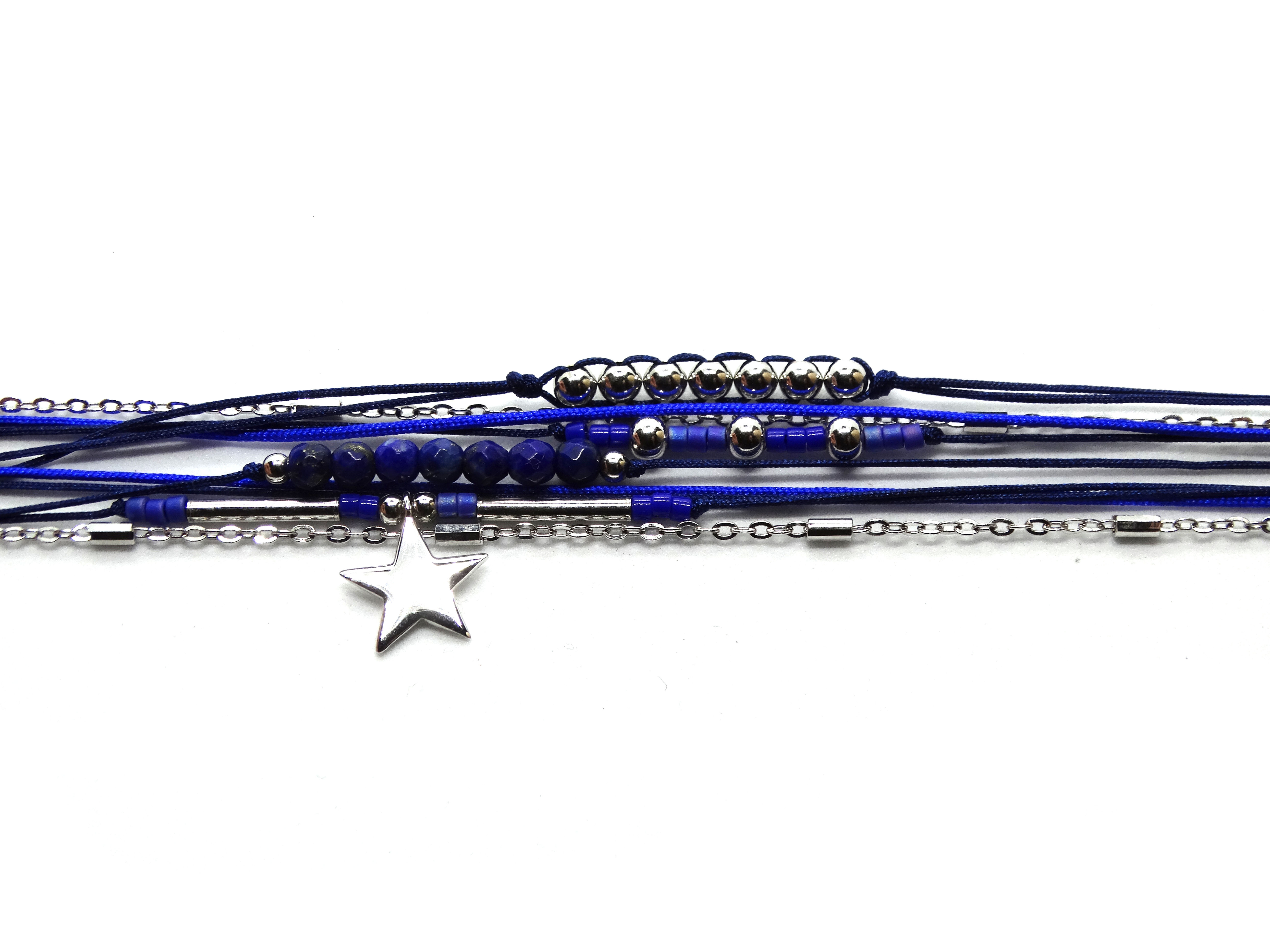 Bracelet Multi-tours Étoile Argent & Marine