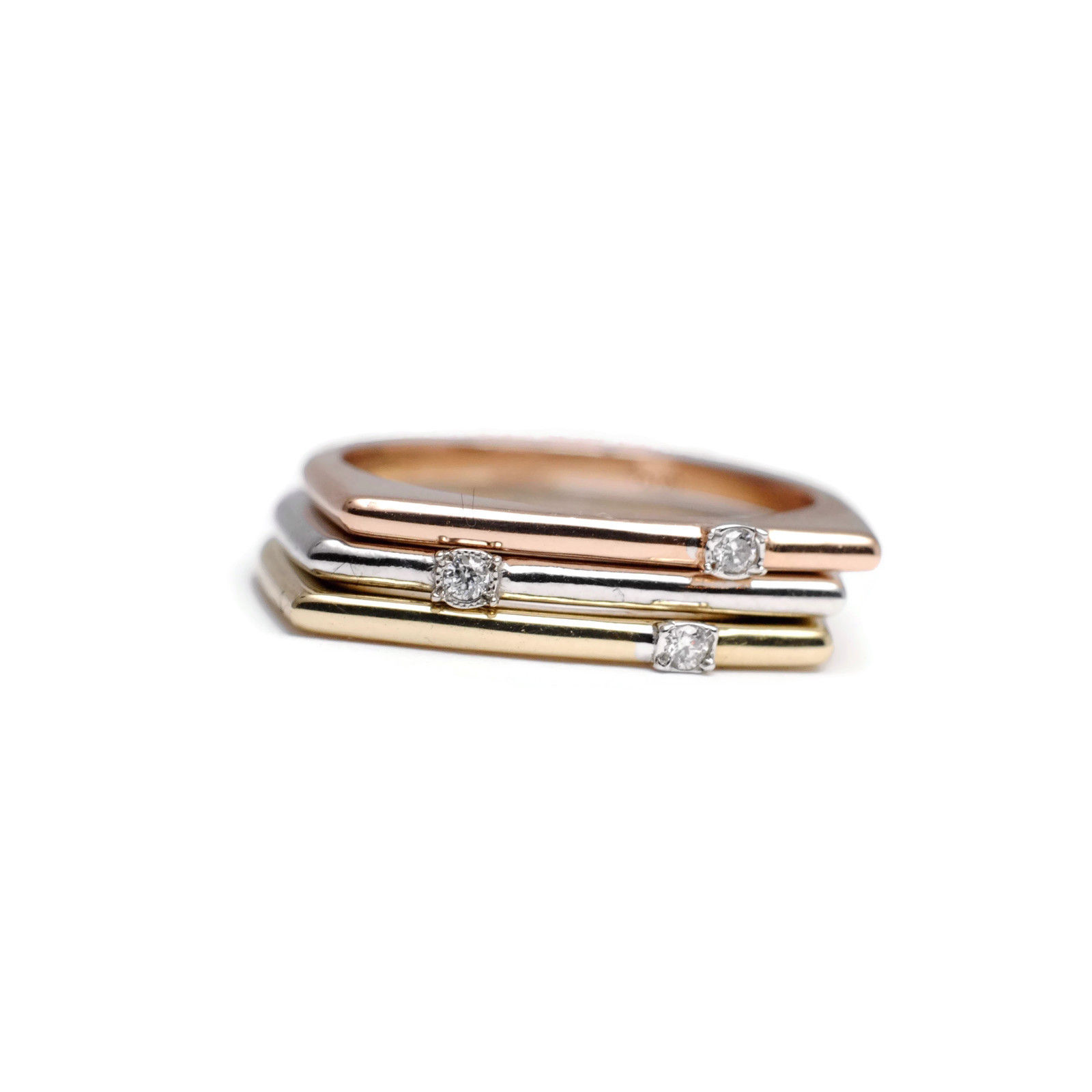 Three Tone Stacking Ring with Diamonds