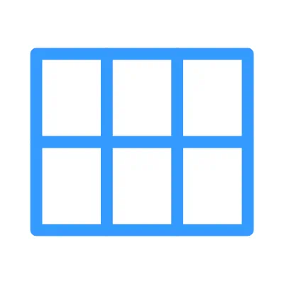 Blue icon of a six-pane window grid.