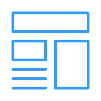 Blue outline icon of a website layout with a sidebar