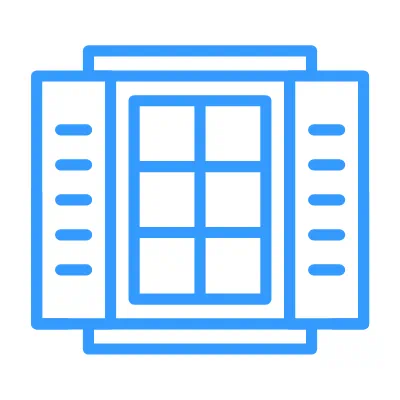 Blue window icon with open shutters