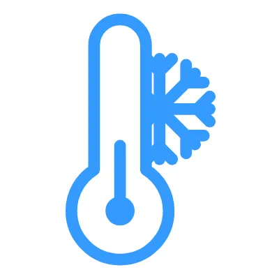 Blue thermometer icon with a snowflake