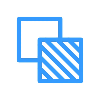 Blue icon showing overlapping squares with diagonal stripes