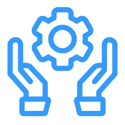 Two hands cupping a gear icon