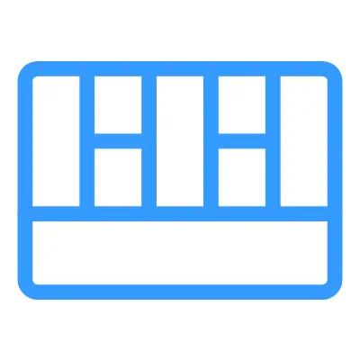 Blue line icon representing internal partitions layout.