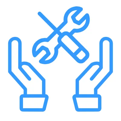 Hands holding a wrench and screwdriver icon