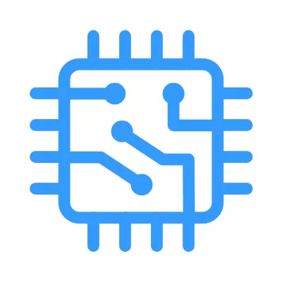 Blue computer chip icon representing smart screen technology