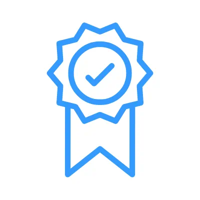 Blue prize ribbon icon with a checkmark
