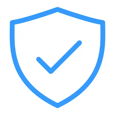 Blue shield icon with checkmark for integral blinds warranty
