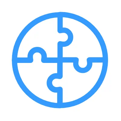 Circular icon composed of four interlocking puzzle pieces.