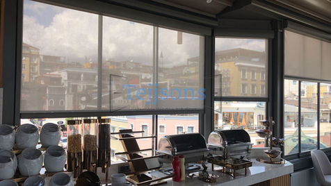 Indoor view of installed outdoor zip screens.