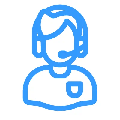 Customer support representative icon wearing a headset.