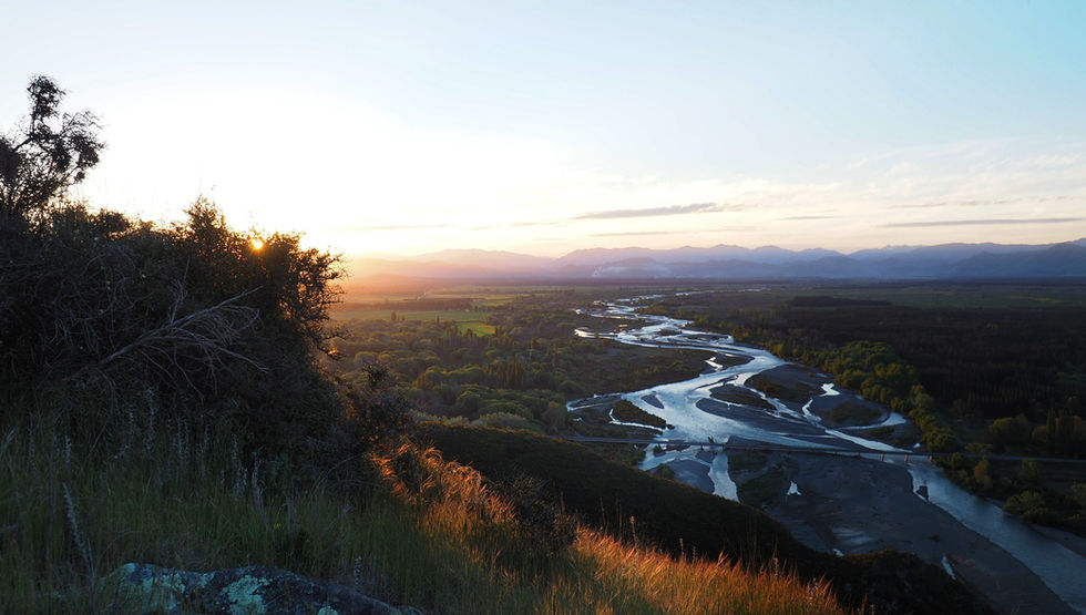Sunset over the braided Hurunui River in Spring
