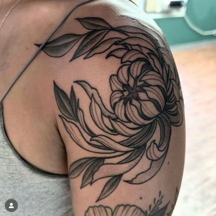 Black and Grey Illustrative Chrysanthemum floral arrangement