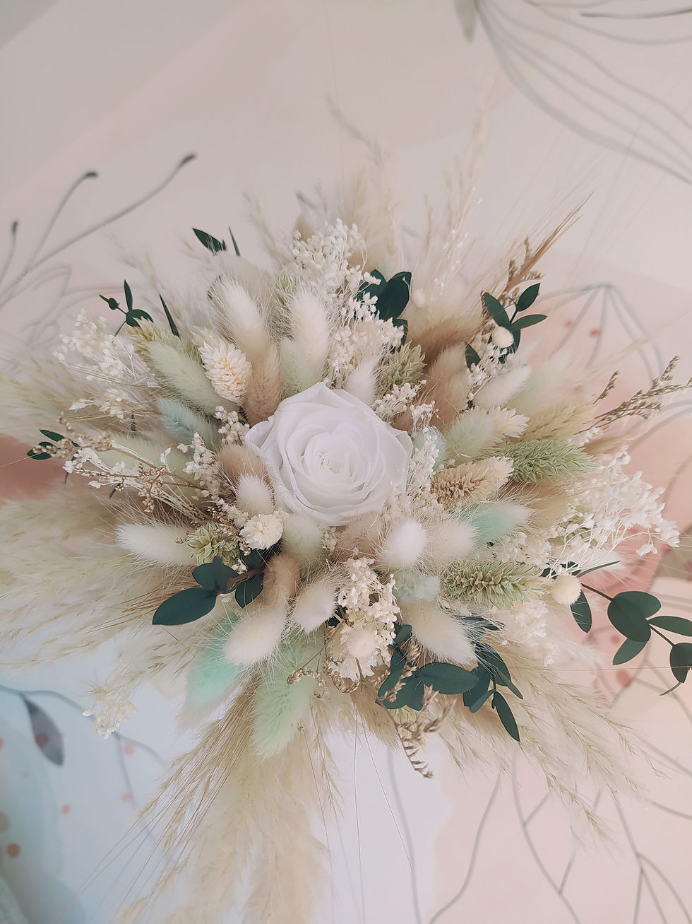 Miniature : bouquet de mariée beige, blanc, vert sauge