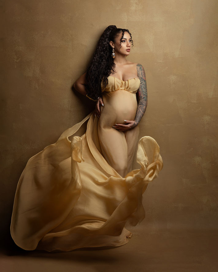 Golden maternity gown