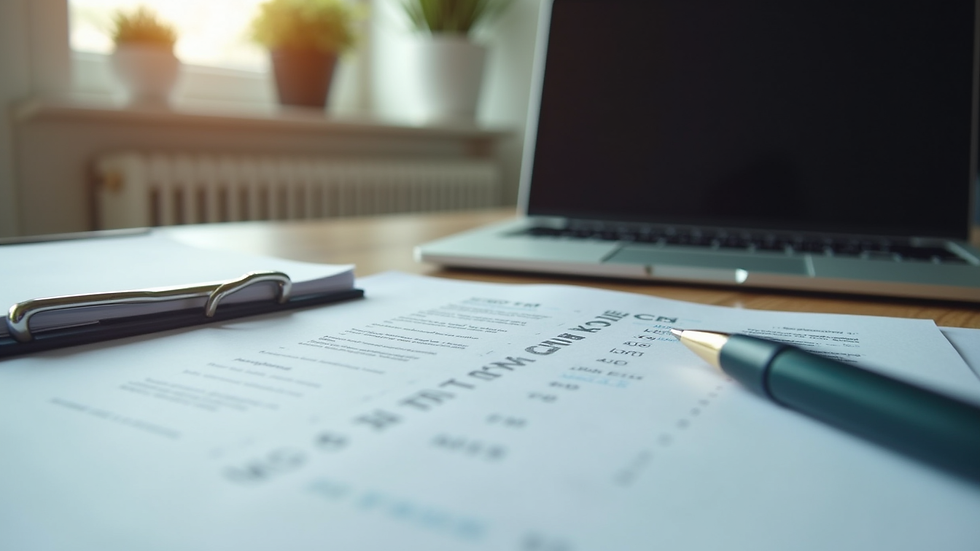 Close-up view of a recruitment agency office with documents and a laptop